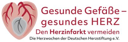 Logo der Herzwochen 2025 mit einem stilisierten Herz und dem Slogan "Gesunde Gefäße - gesundes Herz. Den Herzinfarkt vermeiden."