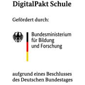Logo des DigitalPakts Schule mit Bundesadler und Schriftzug „Gefördert durch: Bundesministerium für Bildung und Forschung aufgrund eines Beschlusses des Deutschen Bundestages“